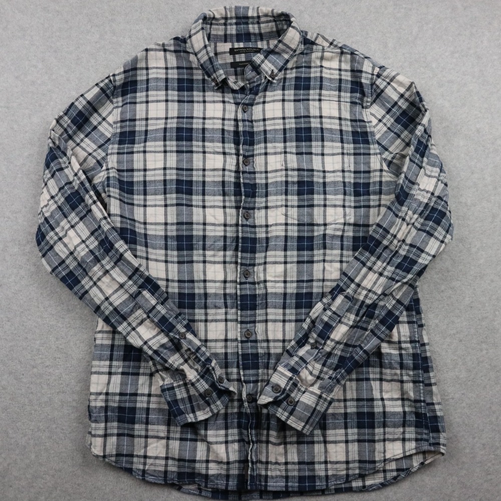 Banana Republic Shirt Mens Large‎ Luxe Flannel Untucked Slim Button Long Sleeve